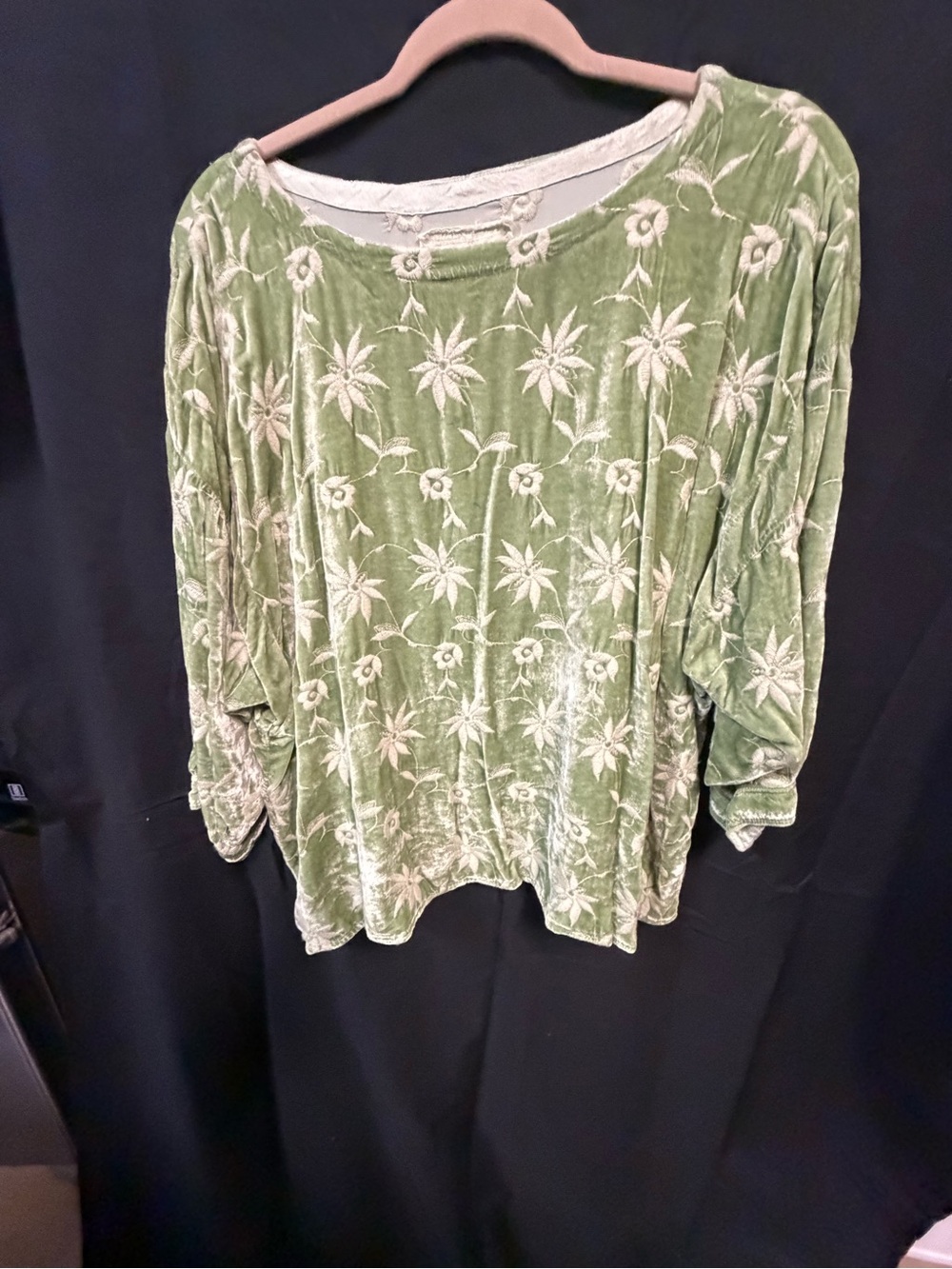 Johnny Was Green Embroidered Velvet Tunic